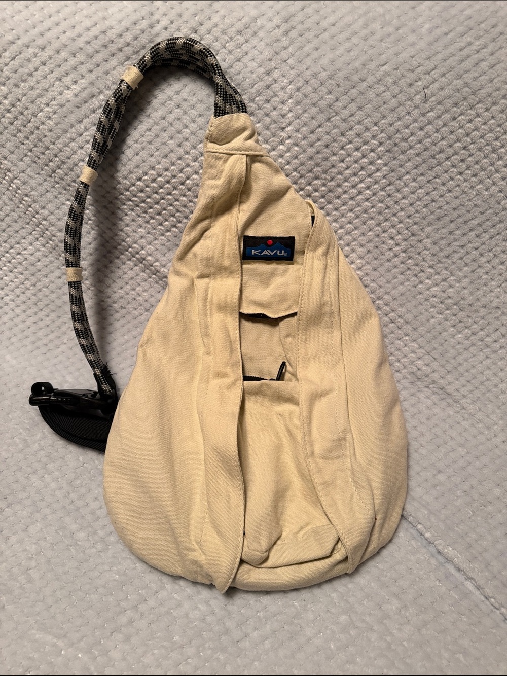 Kavu Cream Rope Sling Bag with Black/Gray Strap